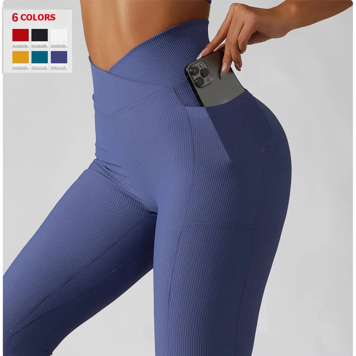 Solid Color Ribbed Yoga Leggings