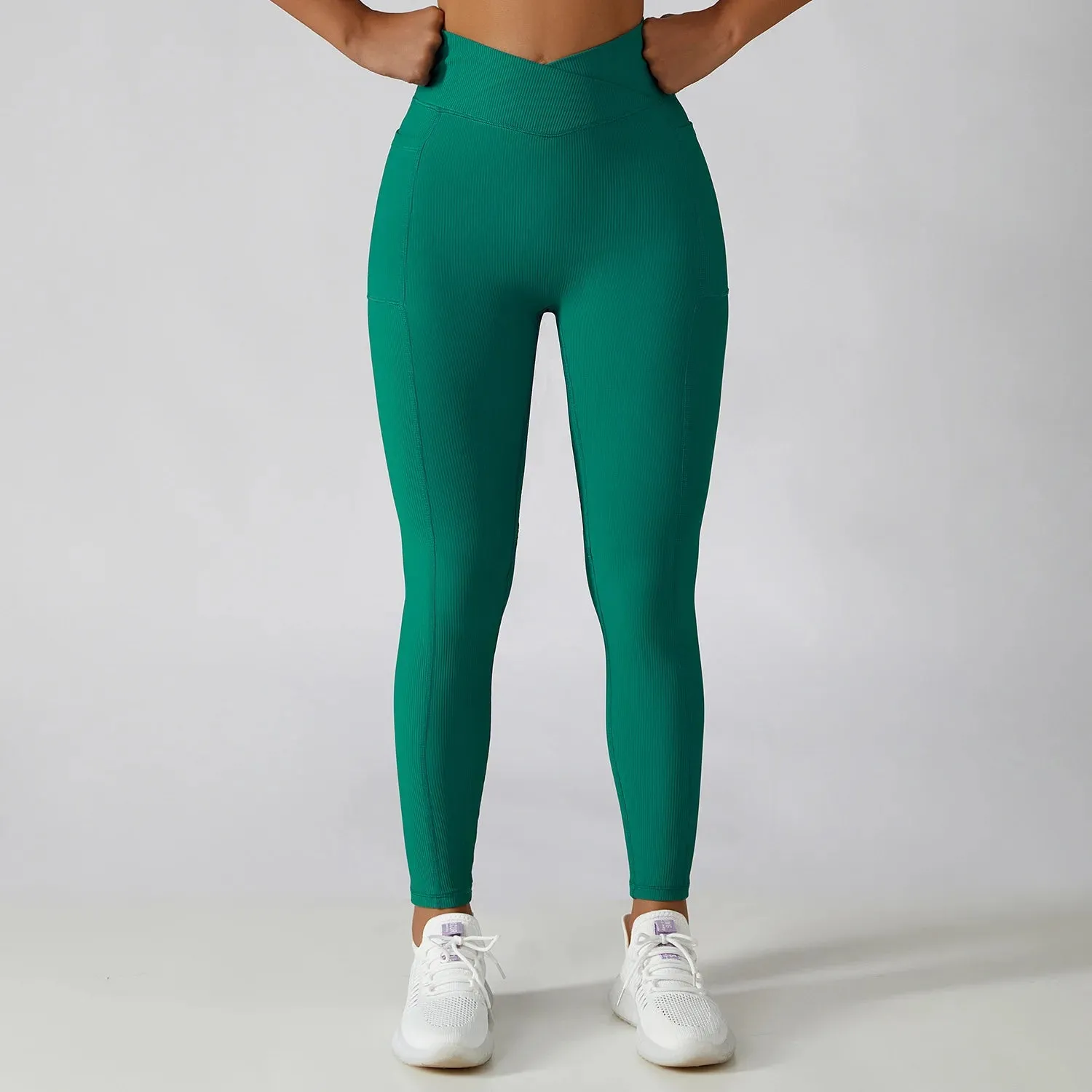 Solid Color Ribbed Yoga Leggings