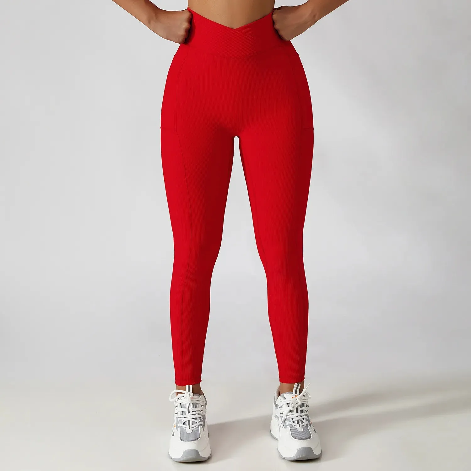 Solid Color Ribbed Yoga Leggings