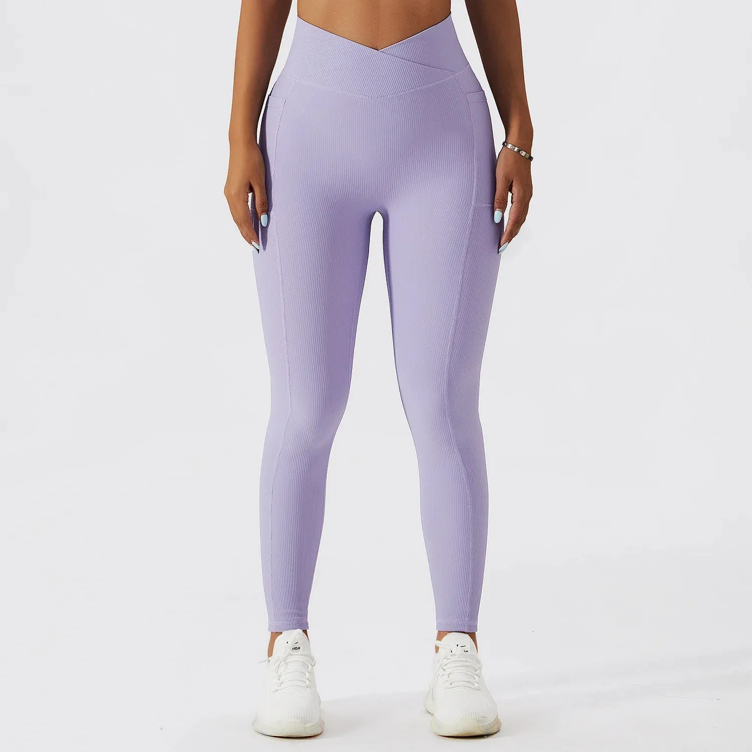 Solid Color Ribbed Yoga Leggings