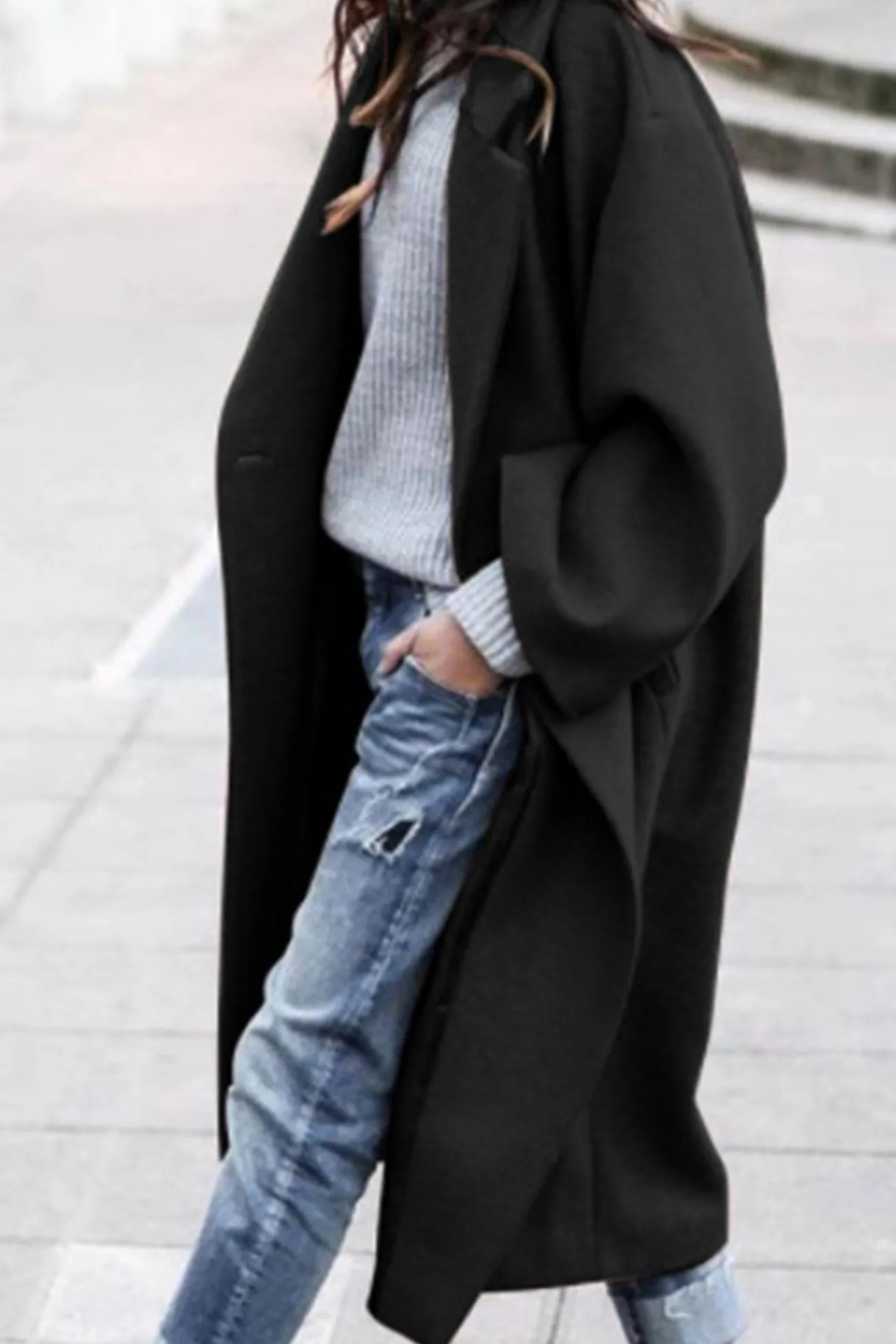 Solid Lapel Long Coat