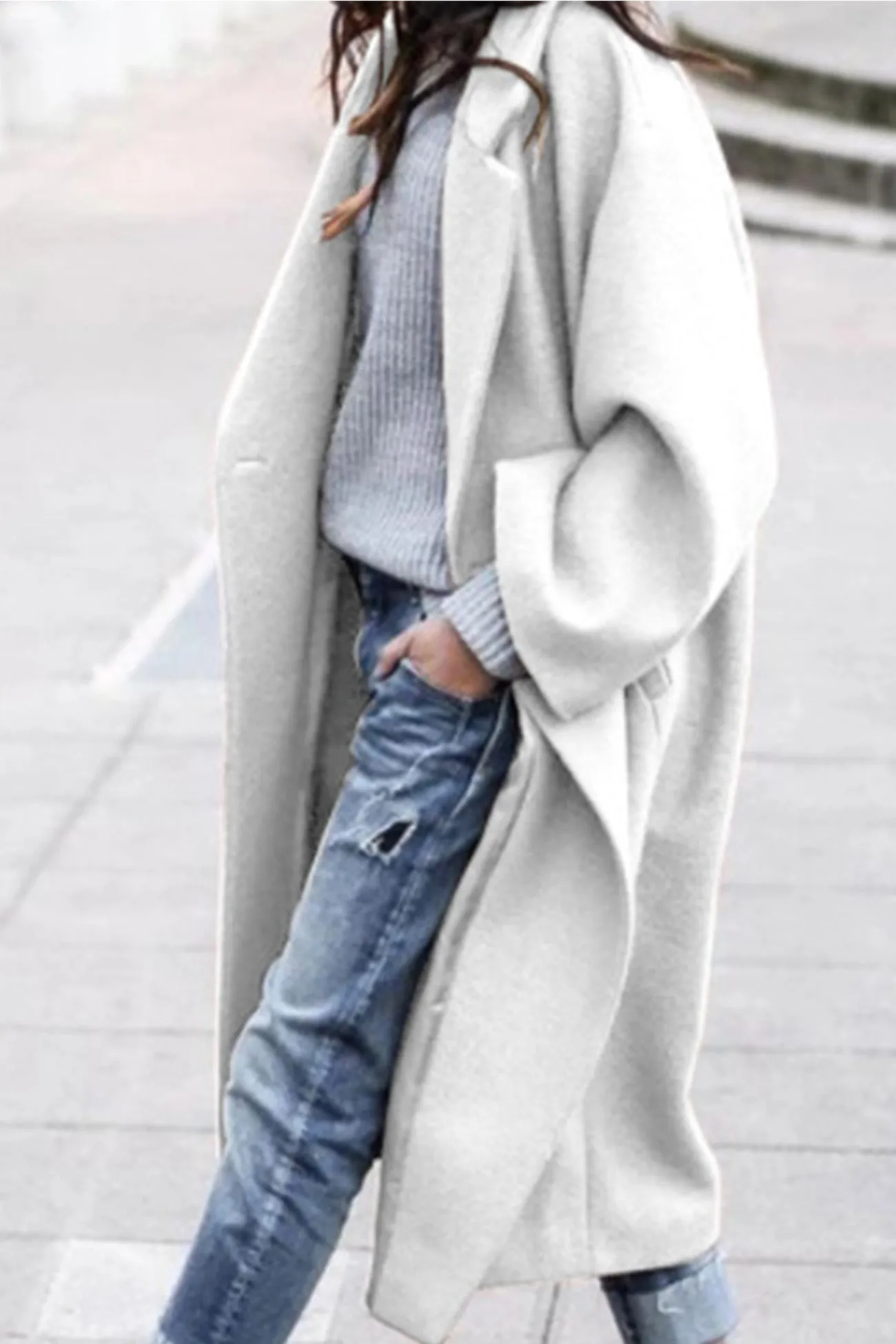 Solid Lapel Long Coat