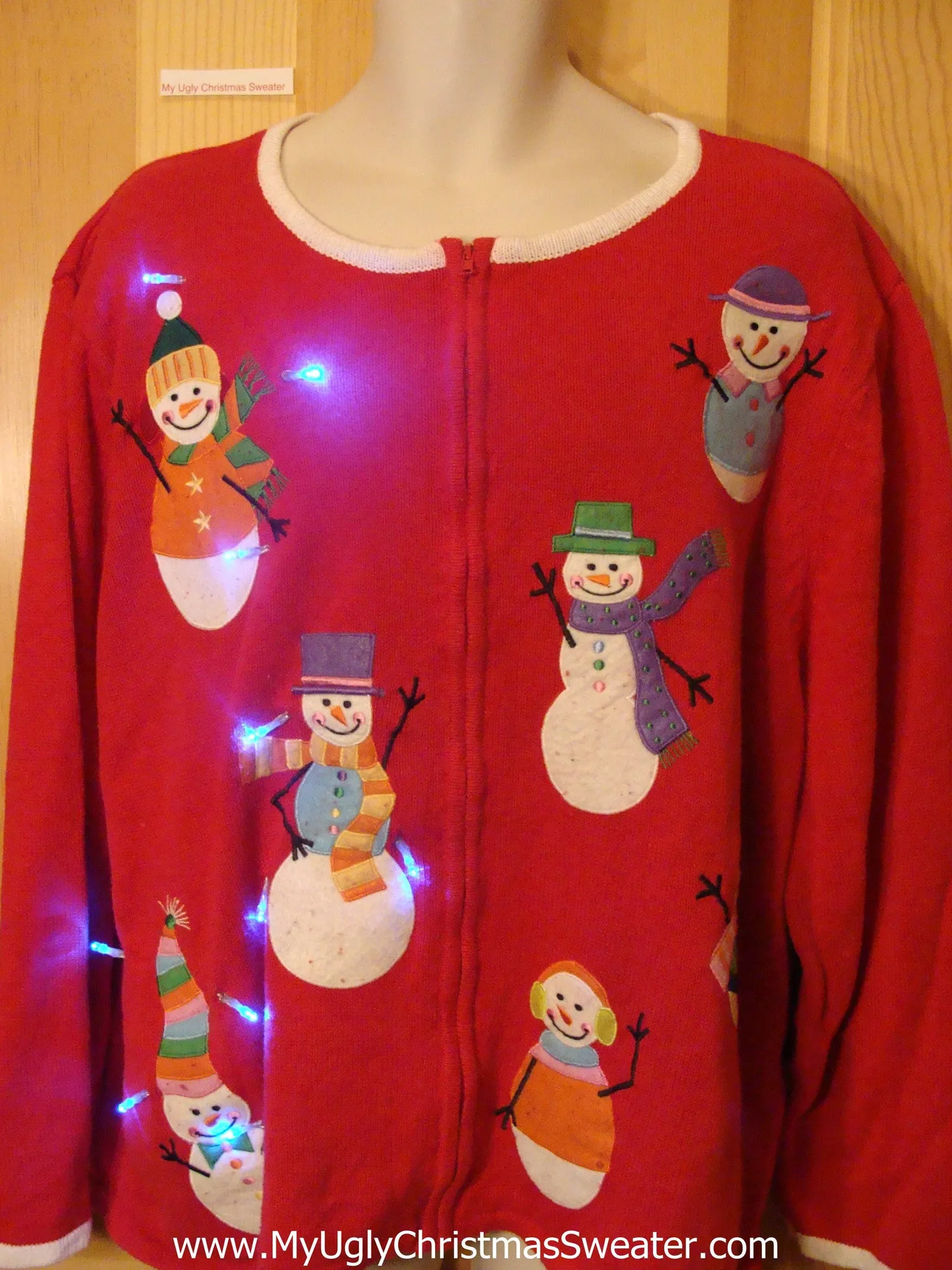 Tacky Red Light Up Christmas Sweater Colorful Snowmen Wm Mens XXXL