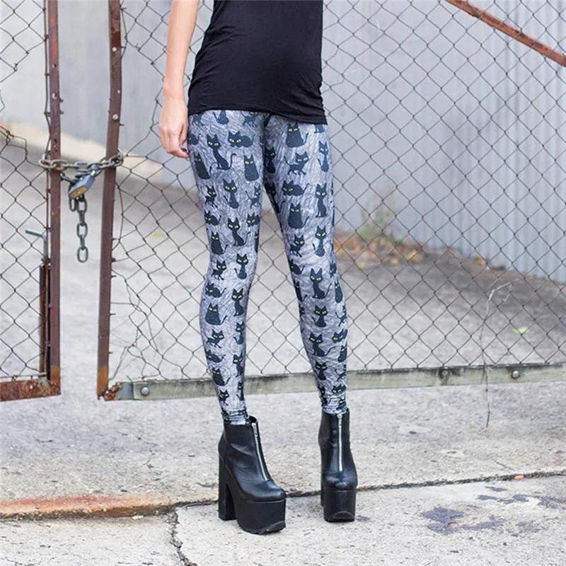 THE PERSONAL BLACK CATS PRINT LEGGINGS