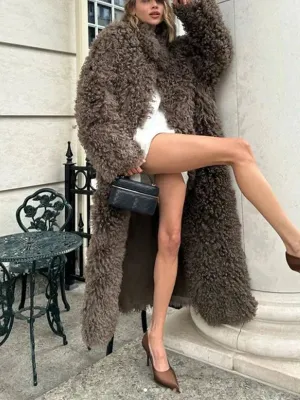 Wenkouban-Winter outfits Christmas Black Friday Brown Fluffy Thick Winter Long Faux Fur Coat