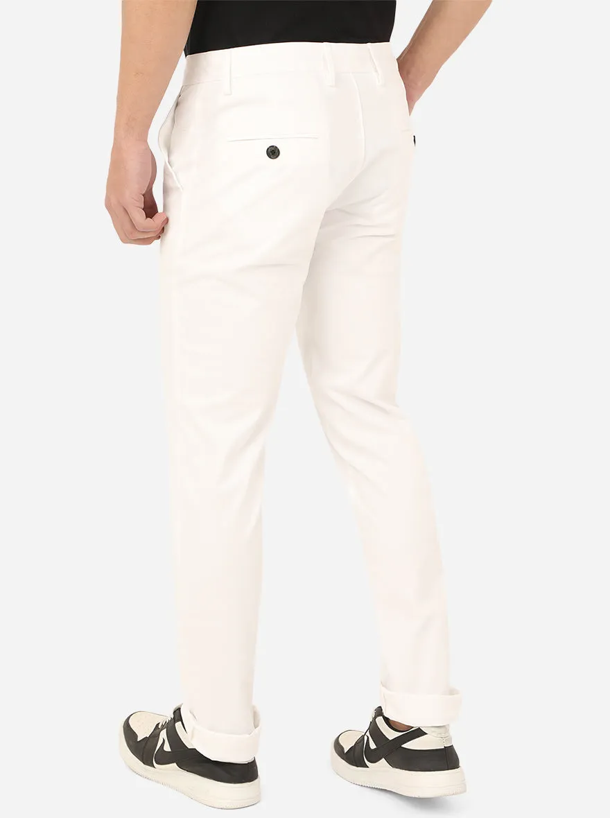 White Solid Uno Fit Casual Trouser | JadeBlue