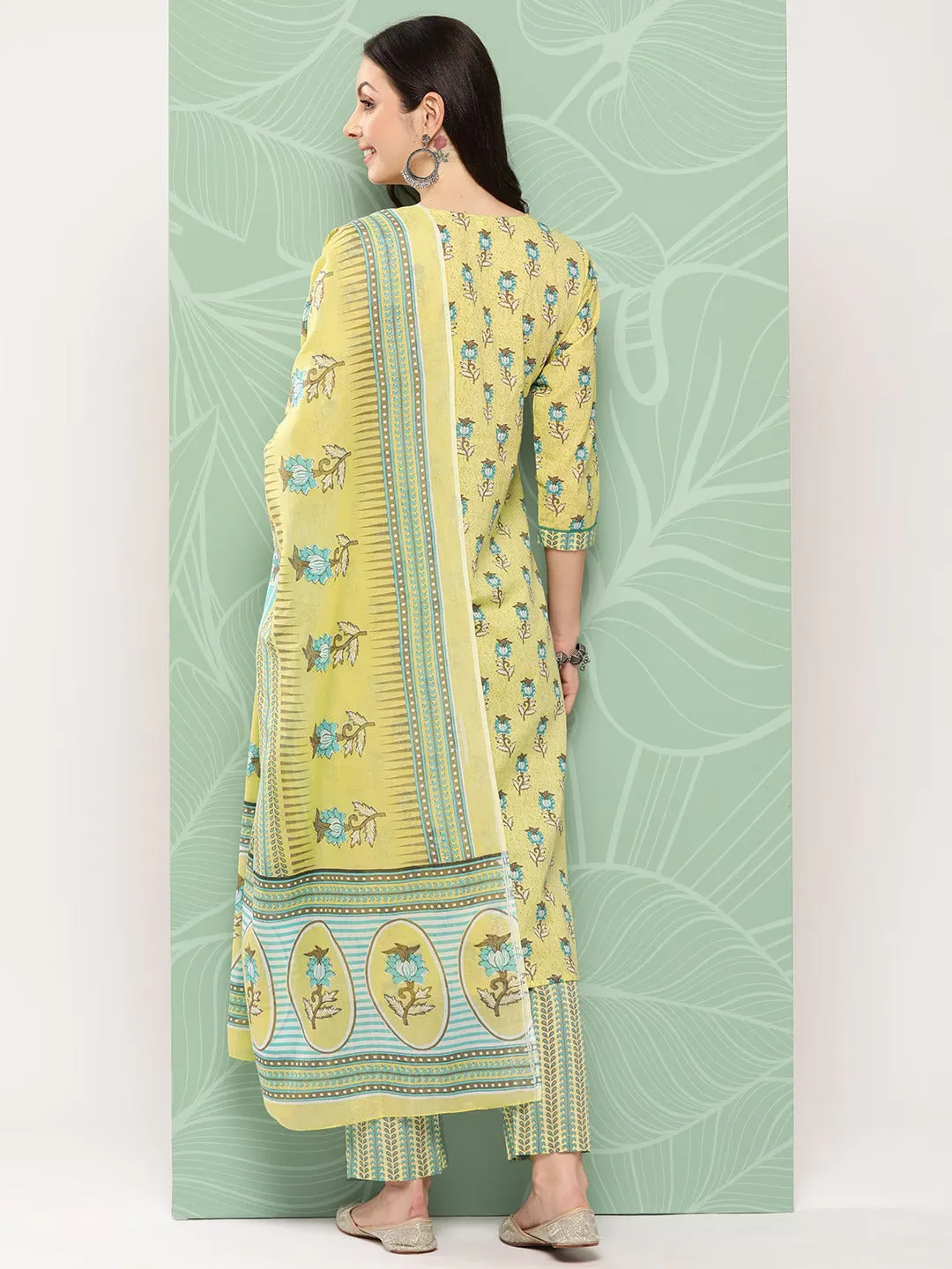 Women Olive Green Pure Cotton Kurta Set With Dupatta