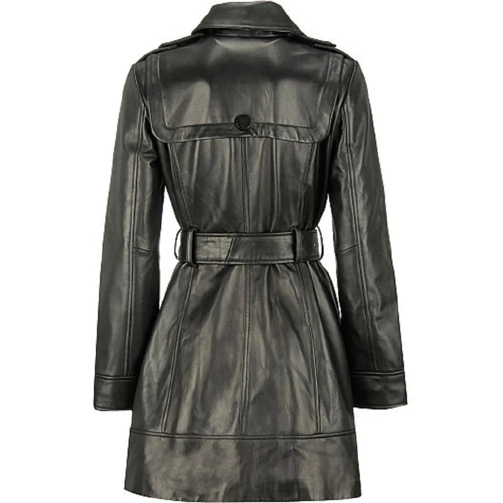 Women's Elegant Leather Trench Coat